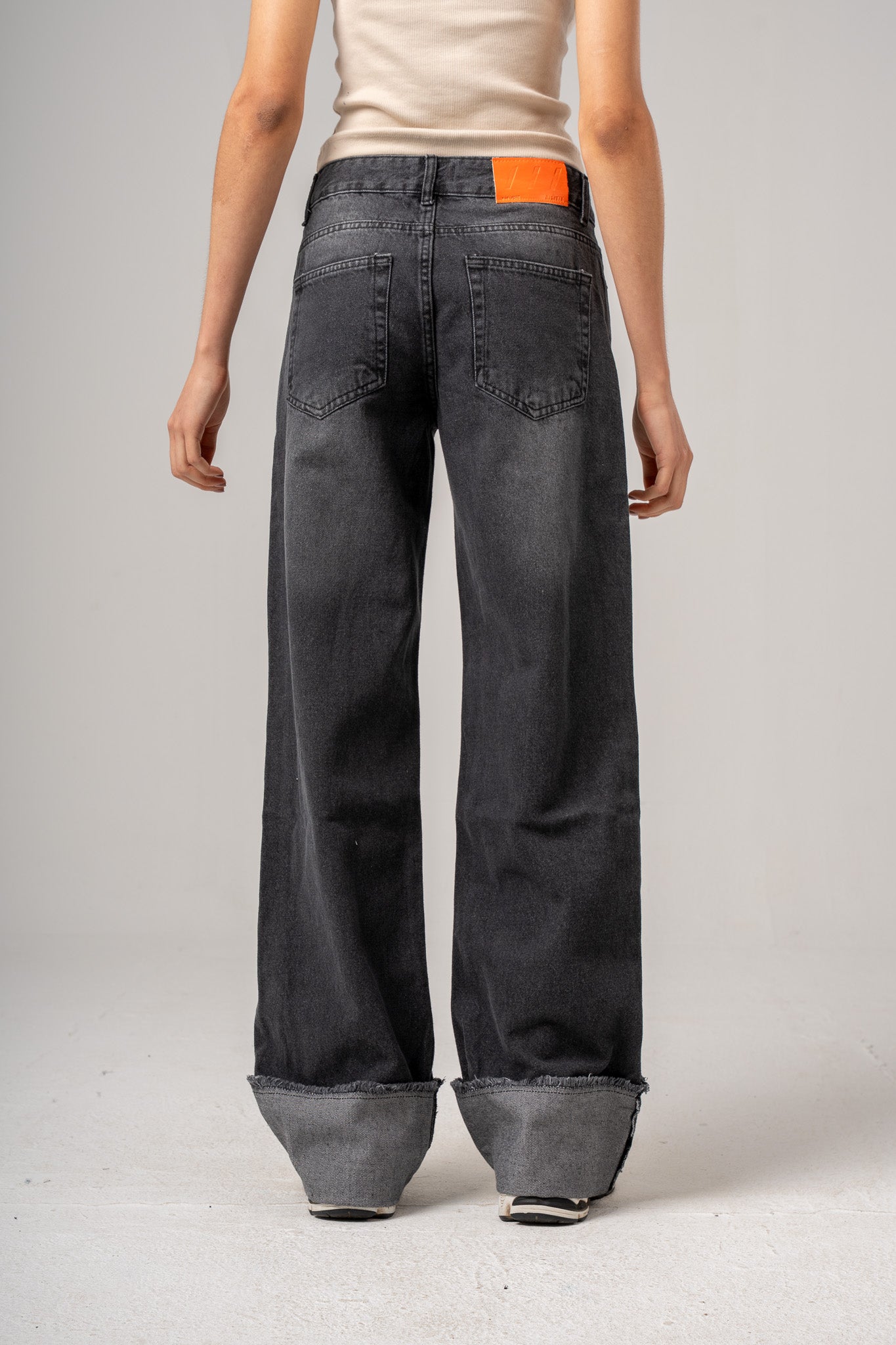 Dark Grey Selvedge Wide Leg Jeans